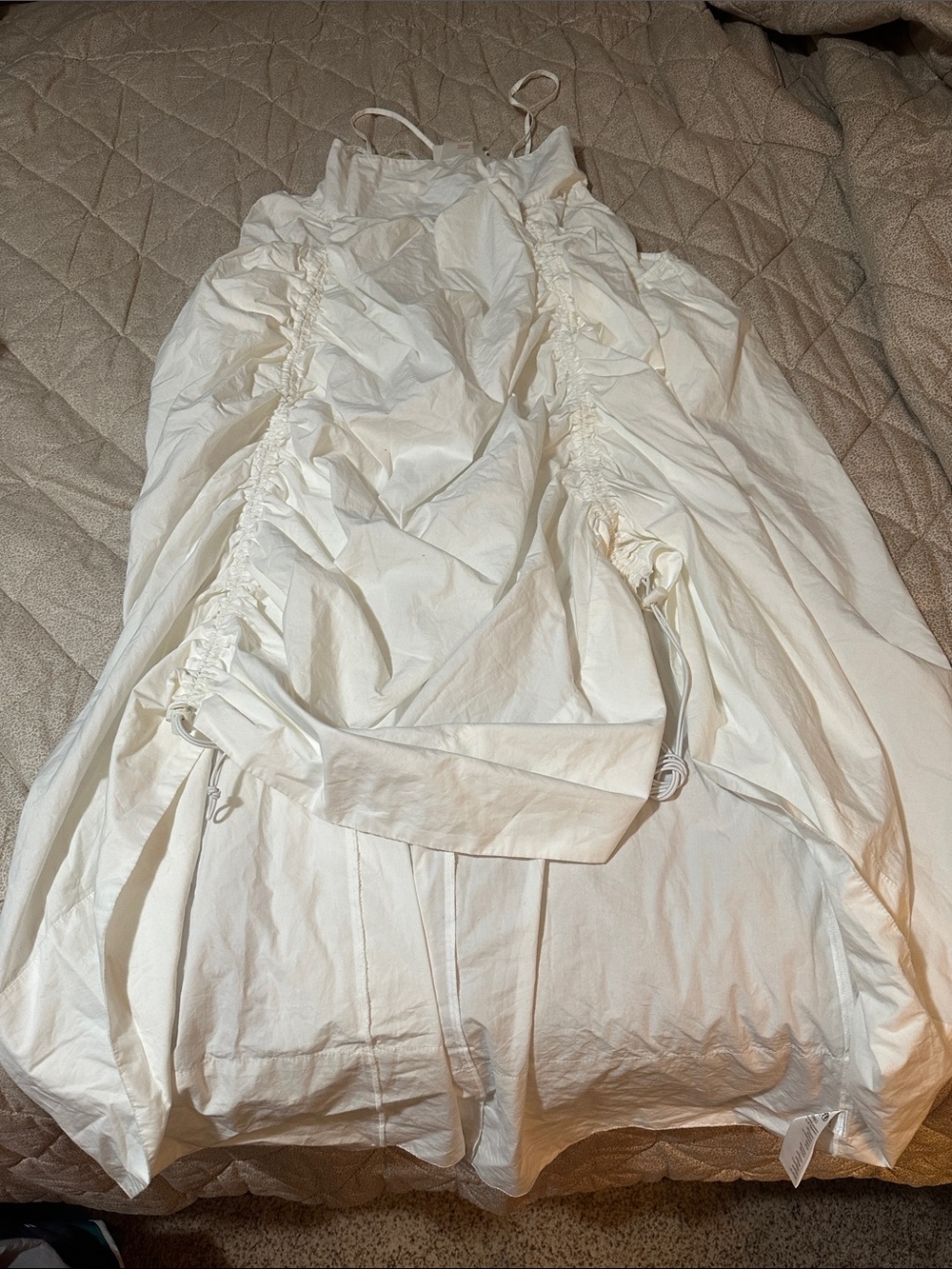 BDG White Sleeveless Ruched Drawstring Top
